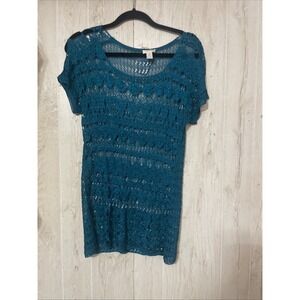 Chico's Crochet See Thru Top Turquoise Size 1 (21008)